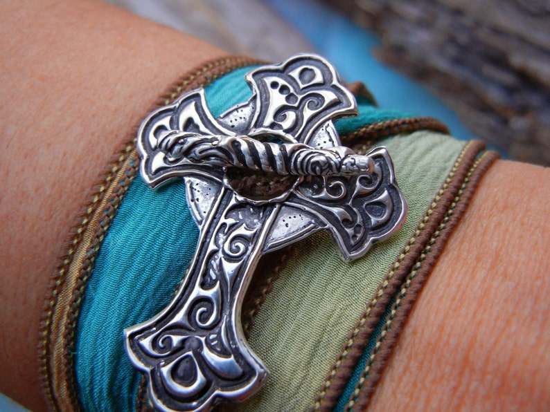 100% real silk wrap bracelet, sterling silver jewelry by HappyGoLicky