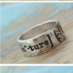 Sterling Silver Ring, Silver Jewelry, Postmark Stamped Jewelry, World Map Traveler Ring, Sterling Silver, 4 5 6 7 8 9 10 11 12 13 14 image 5
