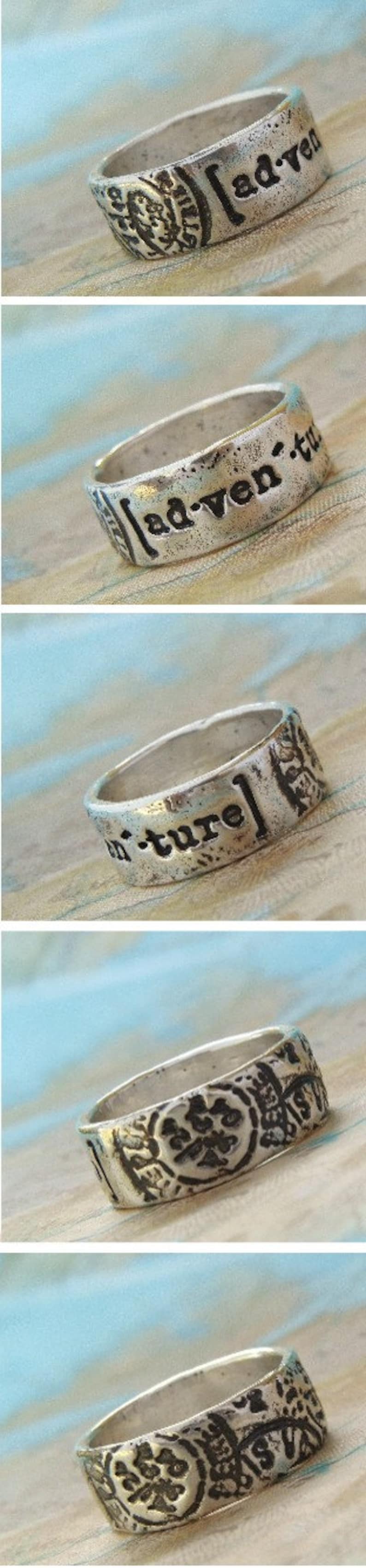 Sterling Silver Ring, Silver Jewelry, Postmark Stamped Jewelry, World Map Traveler Ring, Sterling Silver, 4 5 6 7 8 9 10 11 12 13 14 image 5