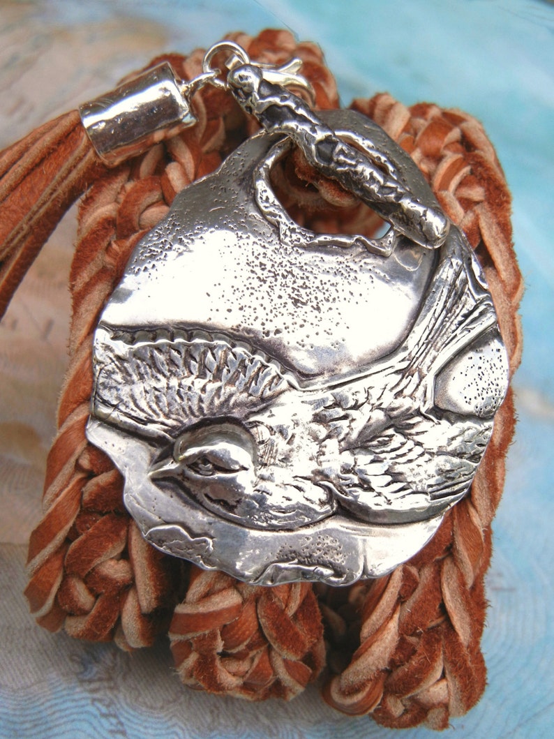 Bird Jewelry, Bird Leather Wrap Bracelet, Bird Silver Leather Wrap Bracelet, Bird Bracelet, Bird Silver Wrap Bracelet, Swallow Bird Jewelry image 3