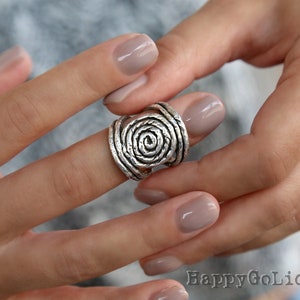 Boho Jewelry, Sterling Silver Boho Ring, Handmade Boho Rope Ring, Silver Spiral Hippie Ring, Silver Hippie Ring, Retro Bohemian Silver Ring image 9
