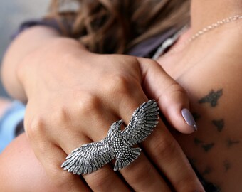 Eagle Ring, Eagle Jewelry Ring, Sterling Silver Eagle Ring, Bird Jewelry,  Bird Ring, Silver Bird Ring, Sterling Silver Triple Finger Ring