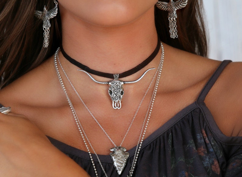 Western Bull Skull Necklace, Carved Bison Head, Southwestern Jewelry Buffalo Skull, Cow Skull Jewelry, Longhorn Steer Skull, Cattle Skull image 4