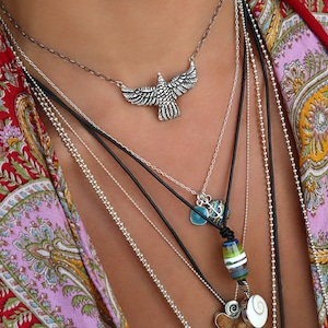Bird Necklace, Eagle, Thunderbird, Raven, Phoenix, Owl Bird Jewelry, Sterling Silver Bohemian Necklace, Bohemian Layered Necklace Boho