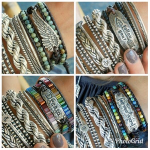 Leather and silver wrap bracelet, handmade jewelry by HappyGoLicky