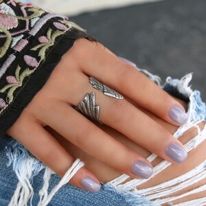 Sterling Silver Wing Ring, Silver Angel Wing Ring, Silver Feather Ring, Boho Angel Wing Jewelry, Boho Silver Angel Wing Ring Bohemian Hippie image 9