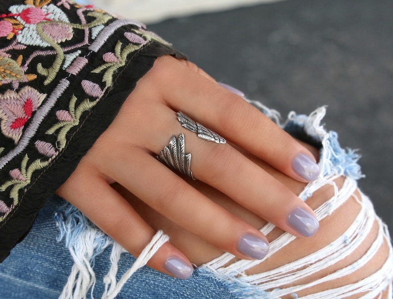 Sterling Silver Wing Ring, Silver Angel Wing Ring, Silver Feather Ring, Boho Angel Wing Jewelry, Boho Silver Angel Wing Ring Bohemian Hippie image 9
