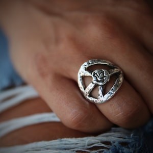 Boho Rings, Boho Jewelry, Handmade Boho Rings, Sterling Silver Boho Ring, Bohemian Jewelry Bohemian Rings, Cool Peace Sign Hippie Boho Ring image 3