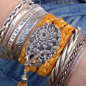 Boho Jewelry, Bohemian Leather Wrap Bracelet, Hippie Jewelry, Sterling Silver Wrap Bracelet, Leather Triple Wrap Bracelet, Boho Bracelet