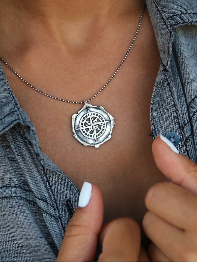 Nautical Jewelry, Nautical Necklace, Nautical Compass, Compass Necklace, Sterling Silver Nautical Compass Necklace, Nautical Compass Gift image 3