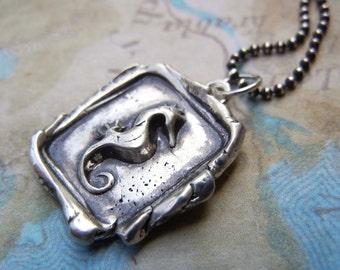 Nautical Jewelry, Nautical Lover Gift, Seahorse Jewelry, Seahorse Wax Seal Necklace, Silver Seahorse Wax Seal Pendant, Sterling Silver Gift