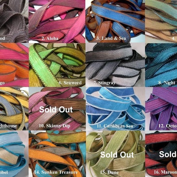 Hand Dyed Silk Ribbons, EXTRA Wrap Bracelet Replacement Silk Ribbons, Nautical Colors, Beach Tones, Vibrant Shades, Tie Dyed Hues, 13 COLORS