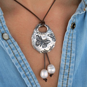 Best silver leather & pearl jewelry collection by HappyGoLicky Jewelry