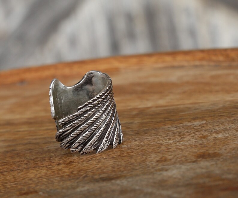 Sterling Silver Wing Ring, Silver Angel Wing Ring, Silver Feather Ring, Boho Angel Wing Jewelry, Boho Silver Angel Wing Ring Bohemian Hippie image 6