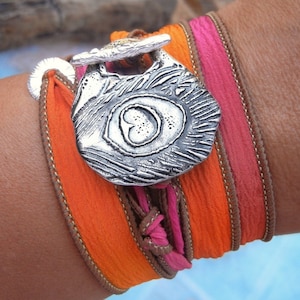 Boho Jewelry, Boho Bracelet, Bohemian Fashion, Hippie Jewelry, Silk Wrap Bracelet, Boho Jewelry Bracelet, Sterling Silver BOHO CHIC Jewelry