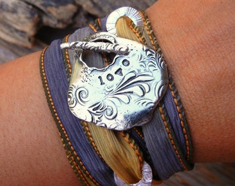 Seide Wickelarmband, Seide Wickelarmband Geschenk für sie, STERLING SILVER Seide Wickelarmband, LOVE Seide Wickelarmband, Wickelarmband Damen Geschenk