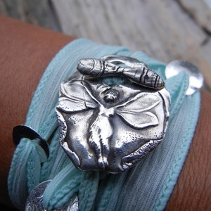 100% real silk wrap bracelet, sterling silver jewelry by HappyGoLicky