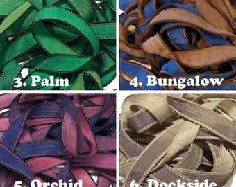 Hand Dyed Silk Ribbons, Extra Yoga Wrap Bracelet Replacement Fairy Crinkle Ribbons, Blue, Brown, Purple, Pink, Yellow, Red, Black, Turquoise