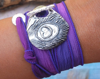 Peacock Feather Fashion Trend, Feather Fashion Jewelry, Feather Silk Wrap Bracelet, Peacock Feather Silk Wrap Bracelet, Silver Wrap Bracelet