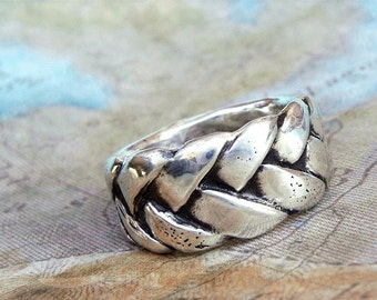 Flätad ring i sterlingsilver, silversmycken, silvermode, flätad ring i silver, bohemisk flätad ring, bohemisk flätad ring storlek 6 7 8 9 10