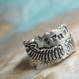 Rustic Jewelry Rustic Ring, Rustic Wings Ring TRUST, Rustic Sterling Silver, Rustic Jewelry Ring 4 5 6 7 8 9 10 11 12 13 14 15