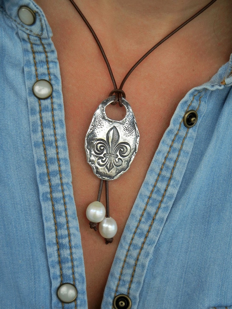 Fleur De Lis Jewelry Fleur De Lis Necklace Leather Necklace Etsy