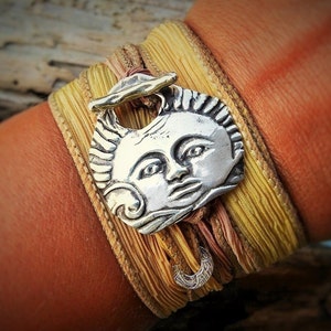SILVER Sun Jewelry, Sun Bracelet, Sun Wrap Bracelet, Sun Art, Fashion Trend, Sunshine Sunlight Sun Silk Wrap Bracelet