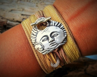 SILVER Sun Jewelry, Sun Bracelet, Sun Wrap Bracelet, Sun Art, Fashion Trend, Sunshine Sunlight Sun Silk Wrap Bracelet