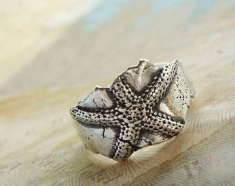 Starfish Silver Ring, Nautical Jewelry, Sterling Silver Ring, Sterling Silver Beach Jewelry, Beach Lovers Gift Size 4 5 6 7 8 9 10 11 12