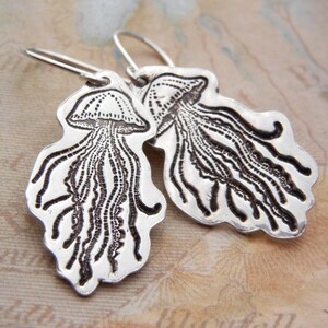 Nautical Jellyfish Jewelry, Dangle Earrings, Quirky Jellyfish Twins, in Sterling Silver image 3