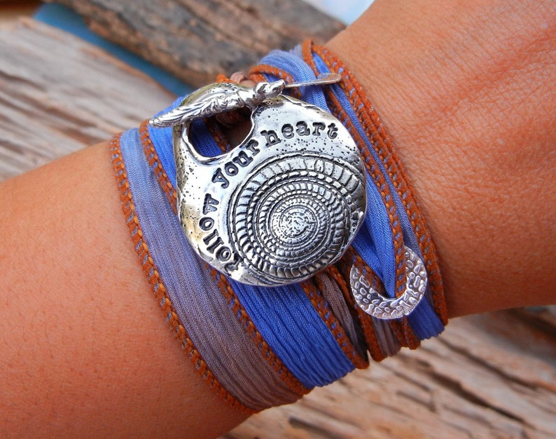 Versatile silk ribbon wrap bracelet with sterling silver by HappyGoLicky Jewelry