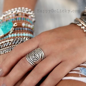 Boho Jewelry, Sterling Silver Boho Ring, Handmade Boho Rope Ring, Silver Spiral Hippie Ring, Silver Hippie Ring, Retro Bohemian Silver Ring image 5
