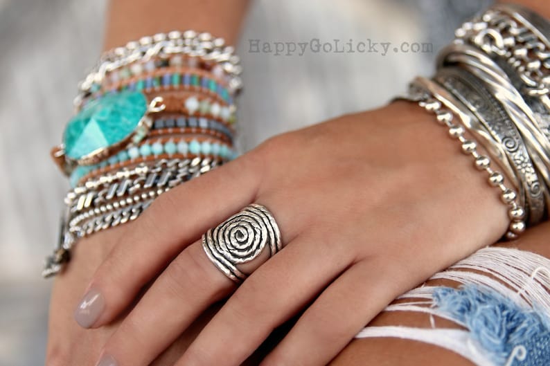 Boho Jewelry, Sterling Silver Boho Ring, Handmade Boho Rope Ring, Silver Spiral Hippie Ring, Silver Hippie Ring, Retro Bohemian Silver Ring image 5