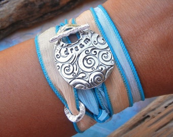 Yoga armband cadeau, yoga sieraden cadeau, yoga zijden wikkelarmband, STERLING zilveren yoga armband cadeau 13 kleuren, mos, zwart, turkoois, aqua