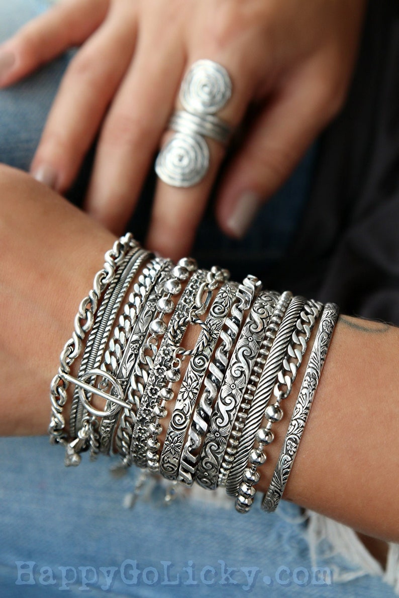 Bestselling sterling silver stacking bracelets by HappyGoLicky jewelry