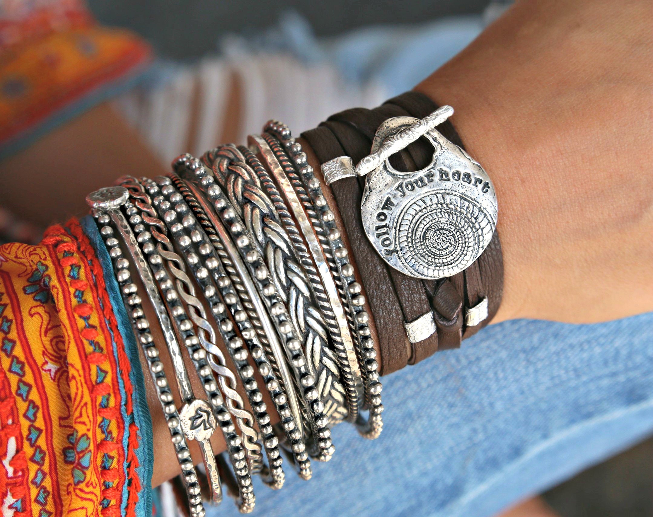 Friendship bracelets. Hippie braided wristband, wrist bracel