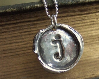 Teenager Gift Jewelry, Sterling Silver Wax Seal Stamped Letter Pendant with Sterling Silver Necklace, Custom Monogram Jewelry, Teen Gift