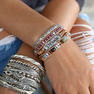 Beaded Wrap Bracelet and Chain Link Bracelet Stack, Instant Stack DREAM Wrap Bracelet Set, Boho Beaded Bracelet, Leather Wrap Bracelet Set
