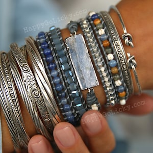 Boho Jewelry, Boho Wrap Bracelet, 5X Leather Wrap Bracelet, 5X Wrap Boho Bracelet, Blue Leather Wrap Bracelet, Kyanite Bracelet Boho Jewelry
