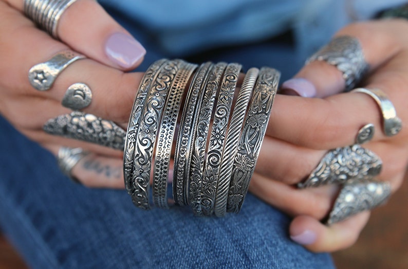 Stacking Bracelets, Silver CUFF Bracelets, Stacking Cuff Bangle Bracelet, 1-8 Silver Stacker Bracelets, Bangle Cuff Bracelets Boho Jewelry image 2
