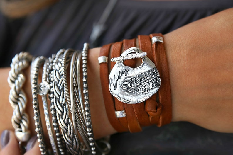 Boho Leather Wrap Bracelet Set With Green Crystal & Tree Of Life - Magnetic Clasp, Layered Jewelry For Women