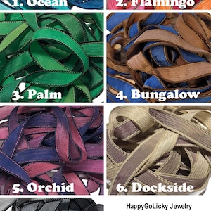 Fitas de seda tingidas à mão, fitas de seda de reposição para pulseiras EXTRA, cores náuticas, tons de praia, tons vibrantes, tons tie-dye, 7 CORES