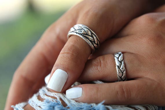 Unique Wedding Rings, Silver Braided Wedding Bands, Braided Wedding Ring  Set, Unique Handmade Wedding Band Matching Set Sterling Silver Ring -   Canada