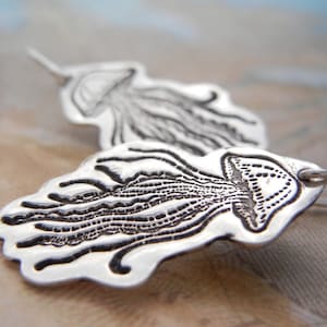 Nautical Jellyfish Jewelry, Dangle Earrings, Quirky Jellyfish Twins, in Sterling Silver image 1