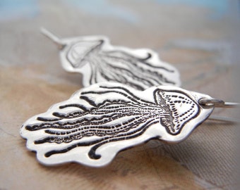 Nautical Jellyfish Jewelry, Dangle Earrings, Quirky Jellyfish Twins, in Sterling Silver