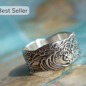 Nautical Gift, Nautical Silver Ring, Ocean Waves Jewelry Gift for Women and Men, Nautical Jewelry Ocean Ring Size 4 5 6 7 8 9 10 11 12 13 14