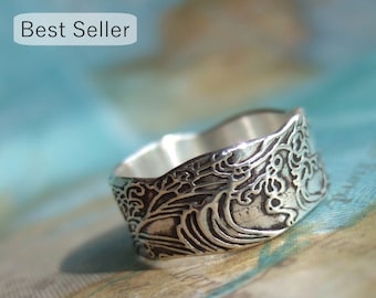 Nautical Gift, Nautical Silver Ring, Ocean Waves Jewelry Gift for Women and Men, Nautical Jewelry Ocean Ring Size 4 5 6 7 8 9 10 11 12 13 14