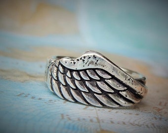 Wing Jewelry, Angel Wings, Angel Wings Ring, Sterling Silver Wing Ring by HappyGoLicky, Inspirational Jewelry Gift