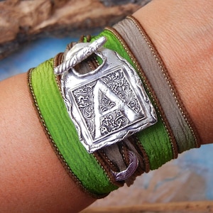 Custom silver wrap bracelets personalized by HappyGoLicky Jewelry