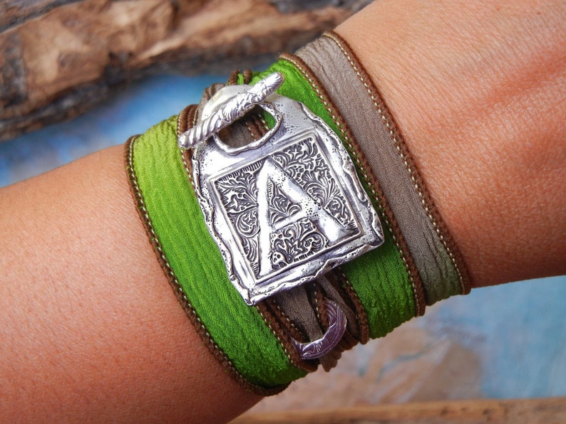 Custom silver wrap bracelets personalized by HappyGoLicky Jewelry